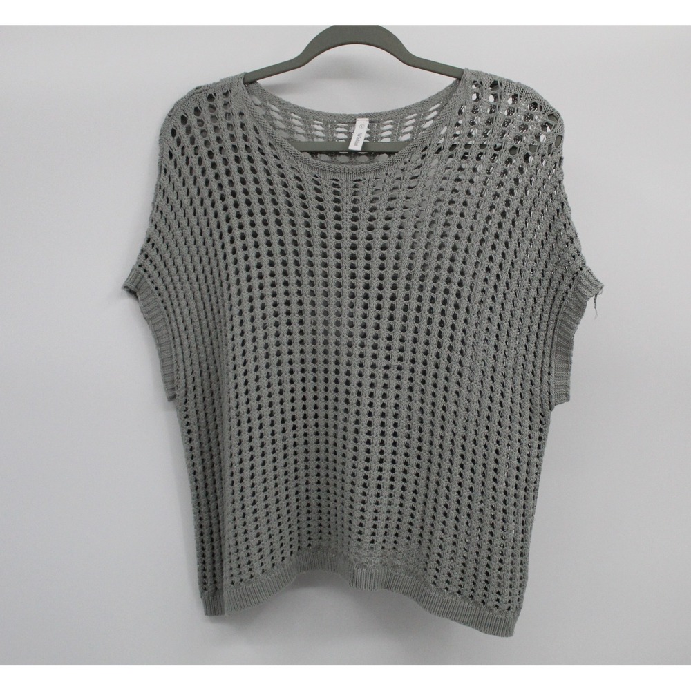 Wishlist Grey Open Knit Crochet Short Sleeve Sweater Top Large